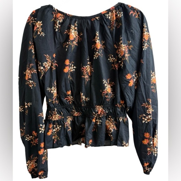 FREE PEOPLE MANDY FLORAL PRINTED RUCHED PEPLUM COTTON TIE FRONT BLOUSE SIZE: M - Picture 6 of 10